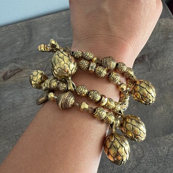 Gold Tone Bauble Textured Patterned Wrap Statement Dramatic Bracelet - Picture 4 of 4